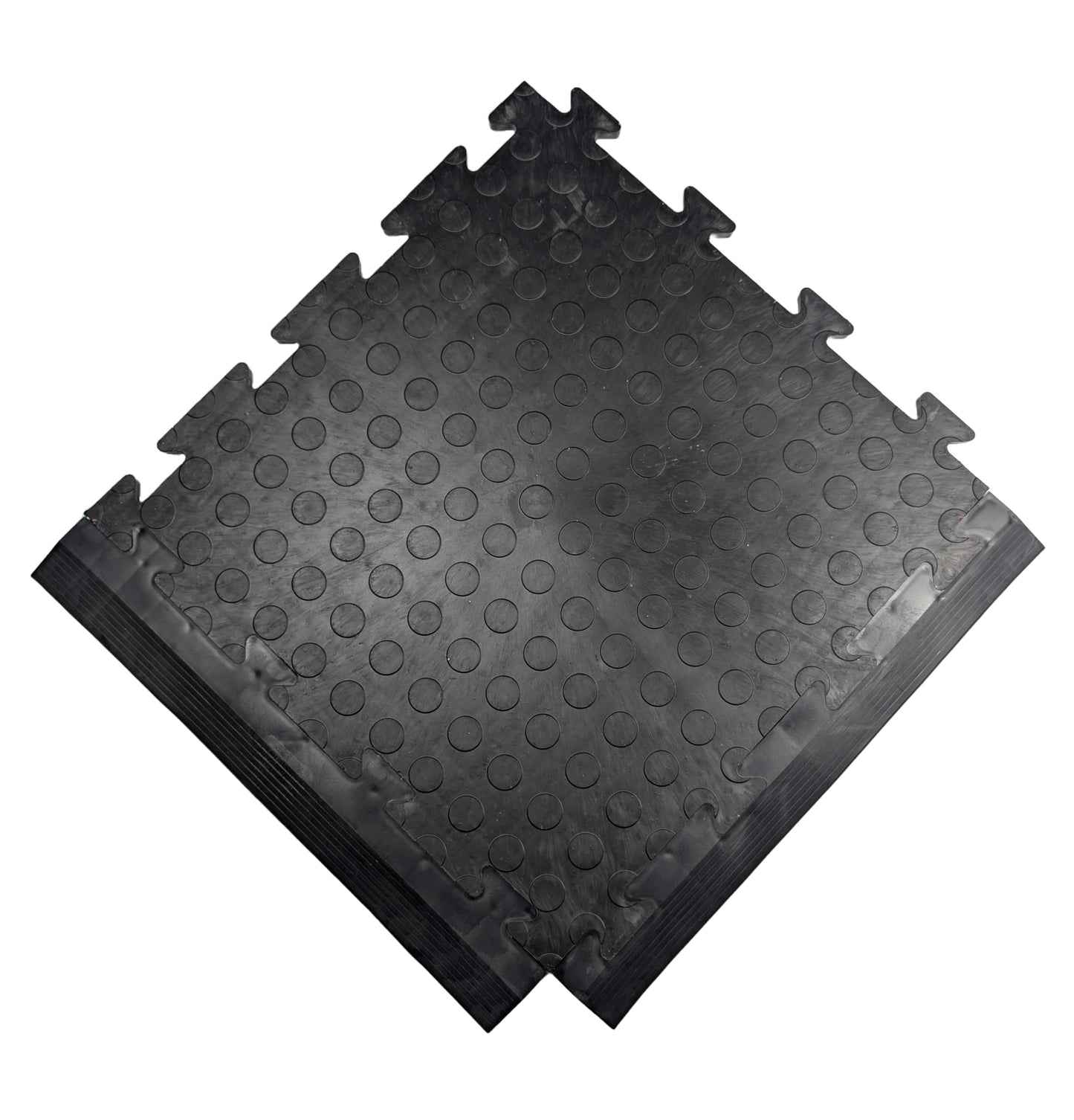 Heavy Duty PVC Penny Interlocking Garage Floor Tiles 495x495x12mm Workshop Gym 10 Year Guarantee Oil Resistant Modular Flooring Rubber Mats Suitable For Cars (Female Ramped Edge Black 495x60x12mm)