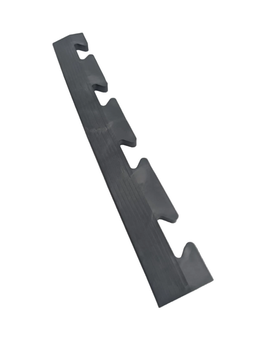 Grey Female Ramped Edge For Heavy-Duty PVC Penny & Checker Pattern Interlocking Garage & Workshop Floor Tiles 495x60x12mm