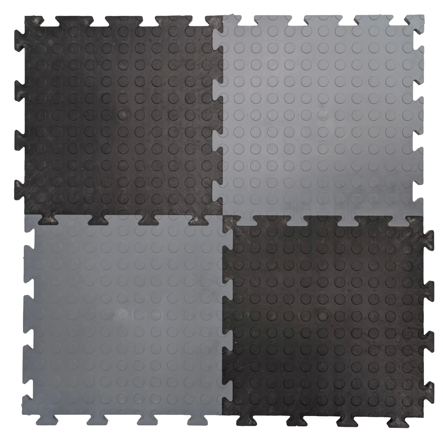 Heavy-Duty Grey PVC Penny Pattern Interlocking Garage & Workshop Floor Tiles Oil & Chemical Resistant (495x495x12mm)