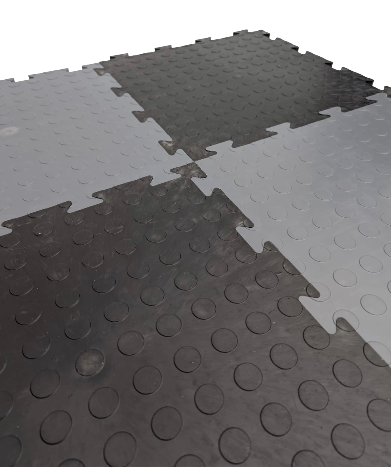 Heavy-Duty PVC Black Penny Pattern Interlocking Garage & Workshop Floor Tiles Oil & Chemical Resistant (495x495x12mm)