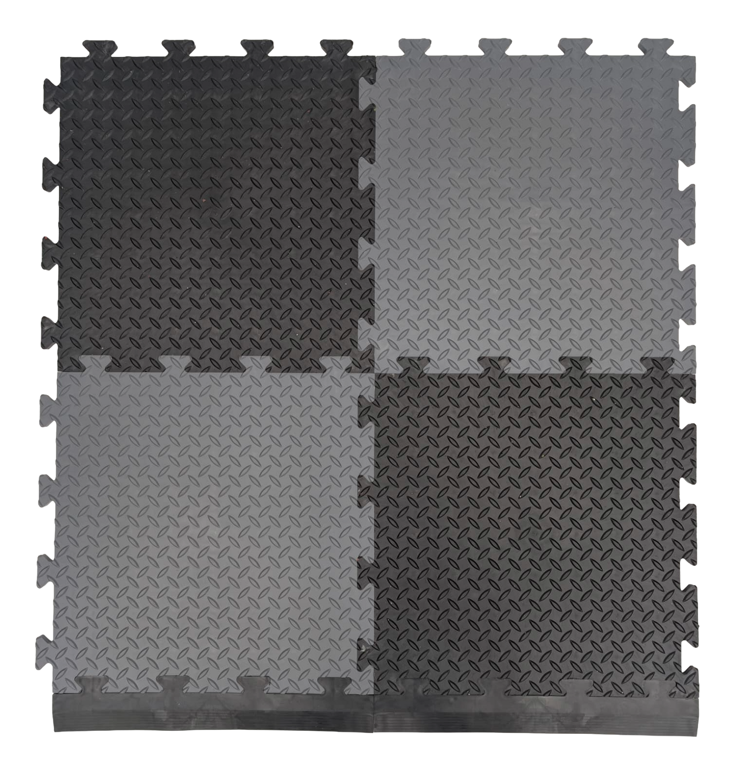 Heavy-Duty Grey PVC Checker Pattern Interlocking Garage & Workshop Floor Tiles Oil & Chemical Resistant (495x495x14mm)