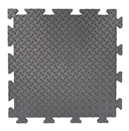 Heavy-Duty Grey PVC Checker Pattern Interlocking Garage & Workshop Floor Tiles Oil & Chemical Resistant (495x495x14mm)