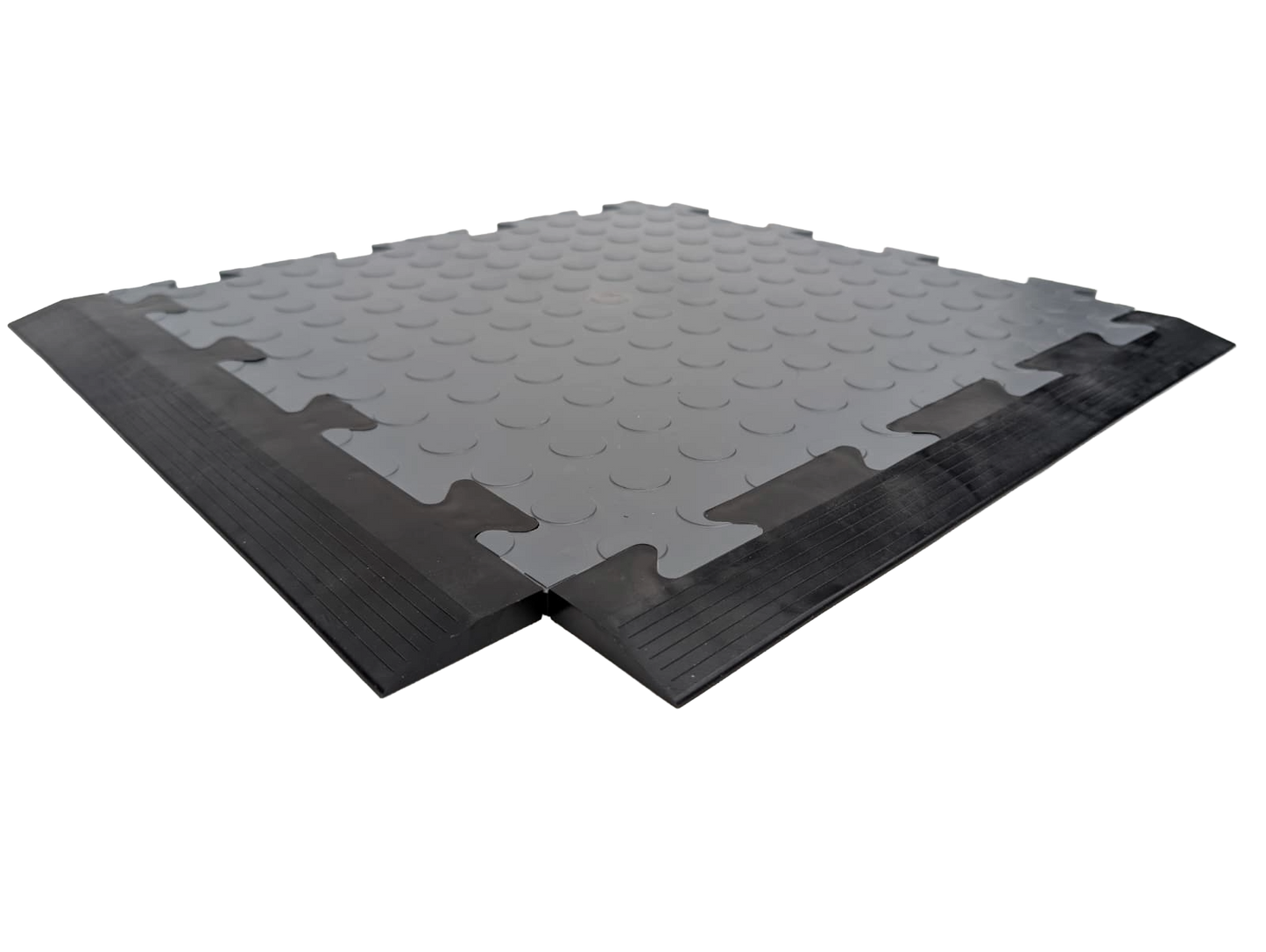 Heavy-Duty Grey PVC Penny Pattern Interlocking Garage & Workshop Floor Tiles Oil & Chemical Resistant (495x495x12mm)
