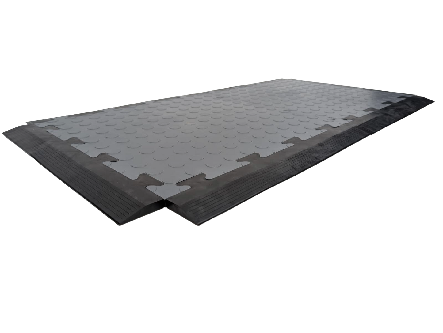 Heavy-Duty Grey PVC Penny Pattern Interlocking Garage & Workshop Floor Tiles Oil & Chemical Resistant (495x495x12mm)