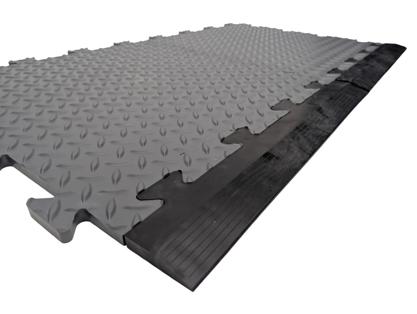 Black Male Ramped Edge For Heavy-Duty PVC Penny & Checker Pattern Interlocking Garage & Workshop Floor Tiles 495x85x12mm