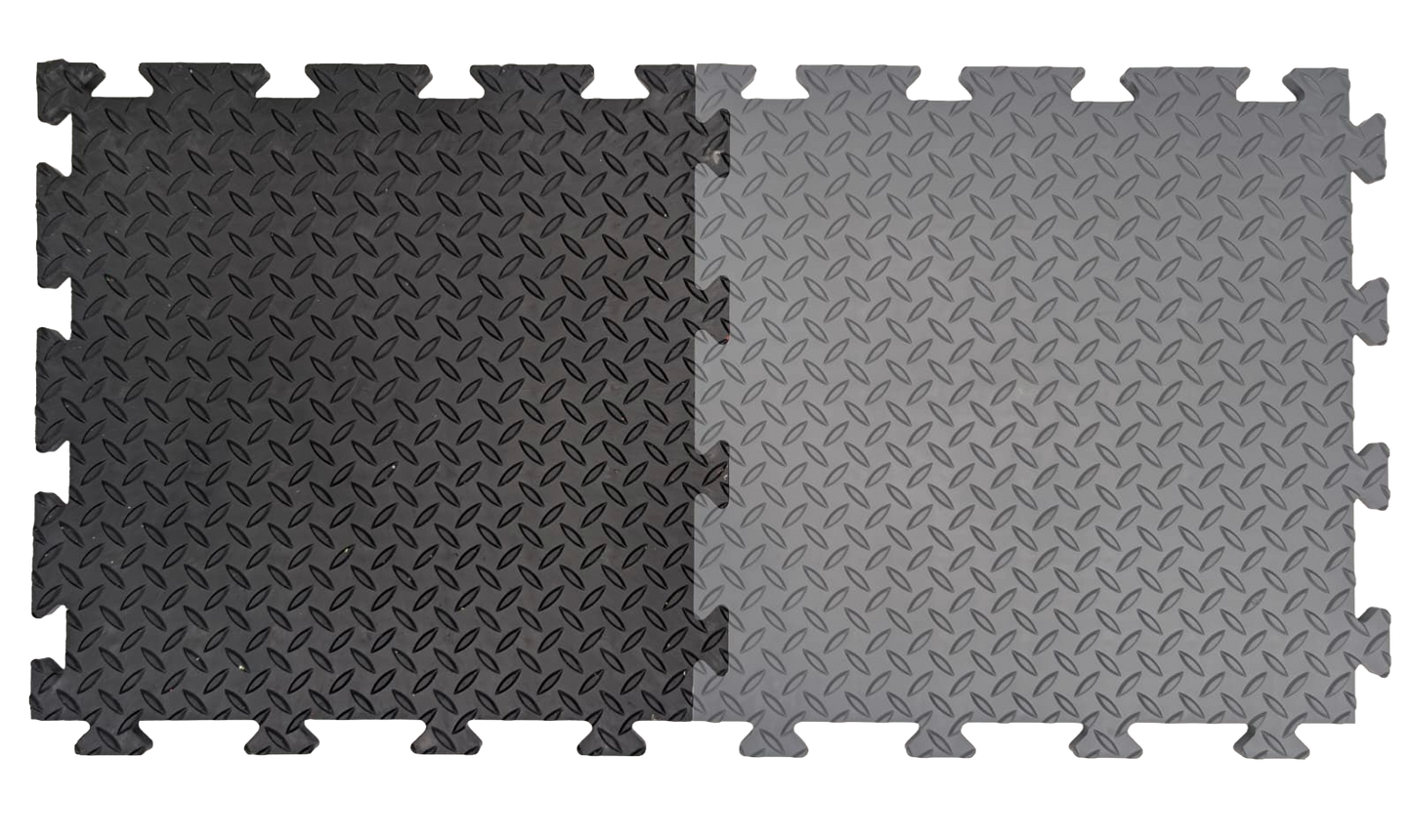 Heavy-Duty PVC Black Checker Pattern Interlocking Garage & Workshop Floor Tiles Oil & Chemical Resistant (495x495x14mm)