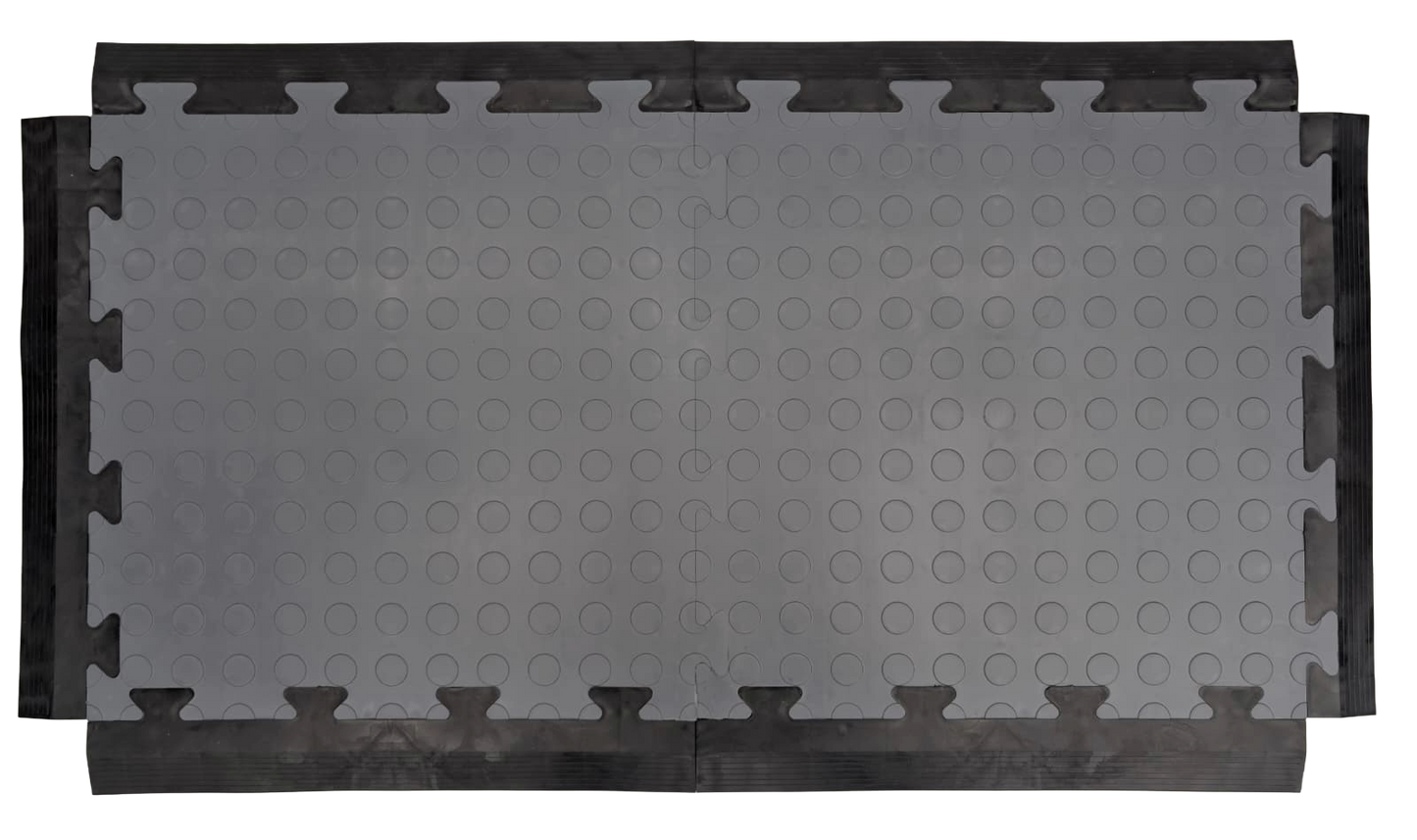Heavy-Duty Grey PVC Penny Pattern Interlocking Garage & Workshop Floor Tiles Oil & Chemical Resistant (495x495x12mm)