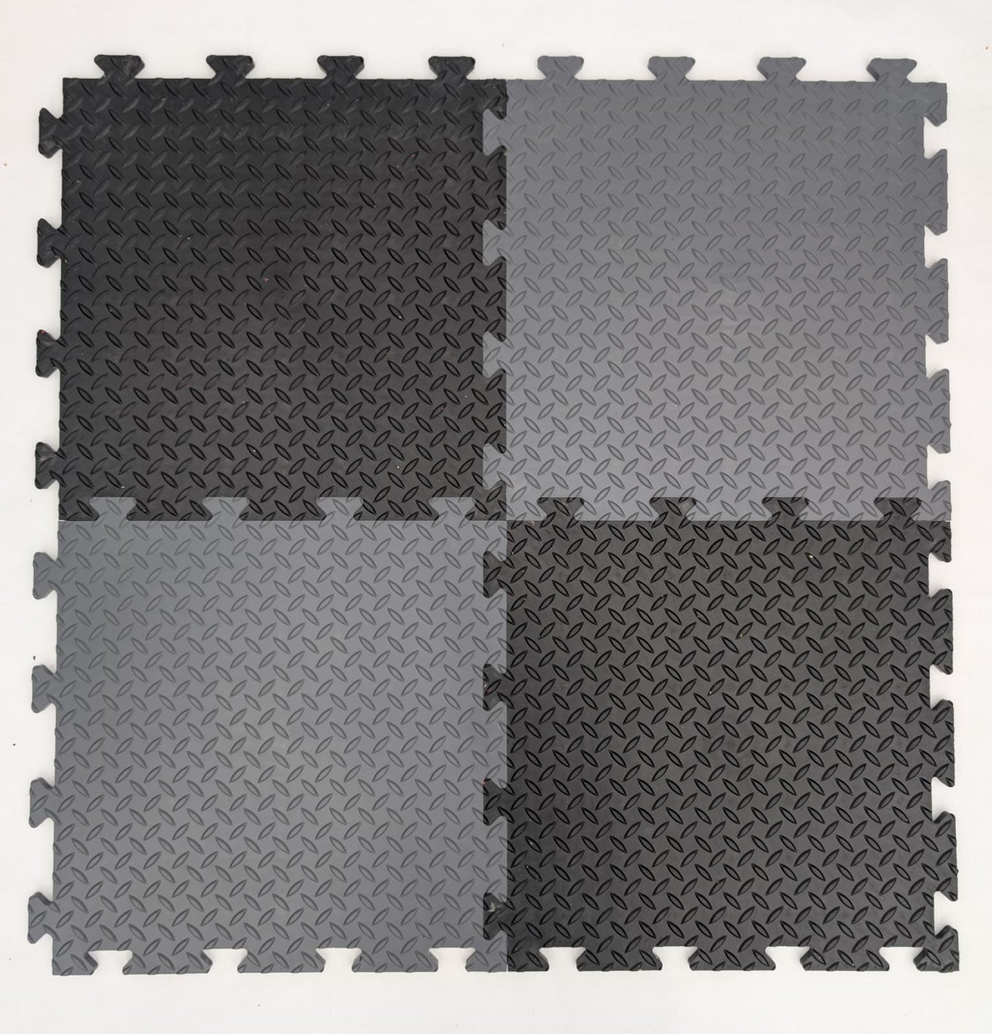 Heavy-Duty Grey PVC Checker Pattern Interlocking Garage & Workshop Floor Tiles Oil & Chemical Resistant (495x495x14mm)