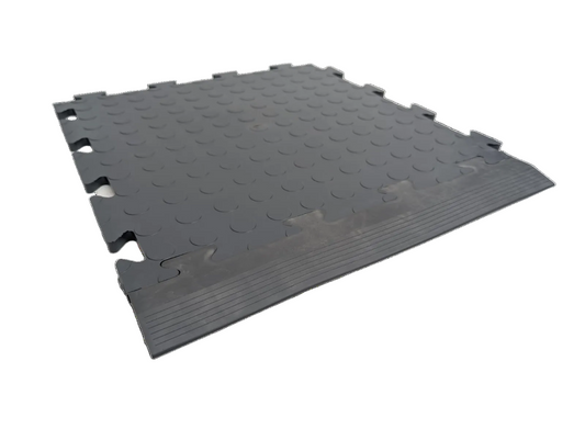 Grey Male Ramped Edge For Heavy-Duty PVC Penny & Checker Pattern Interlocking Garage & Workshop Floor Tiles 495x85x12mm