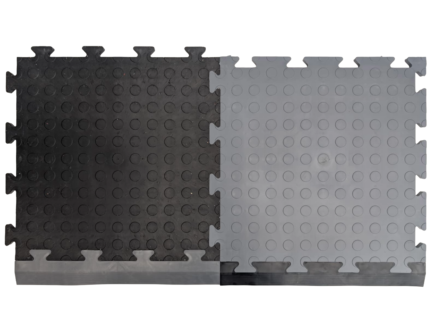 Grey Male Ramped Edge For Heavy-Duty PVC Penny & Checker Pattern Interlocking Garage & Workshop Floor Tiles 495x85x12mm