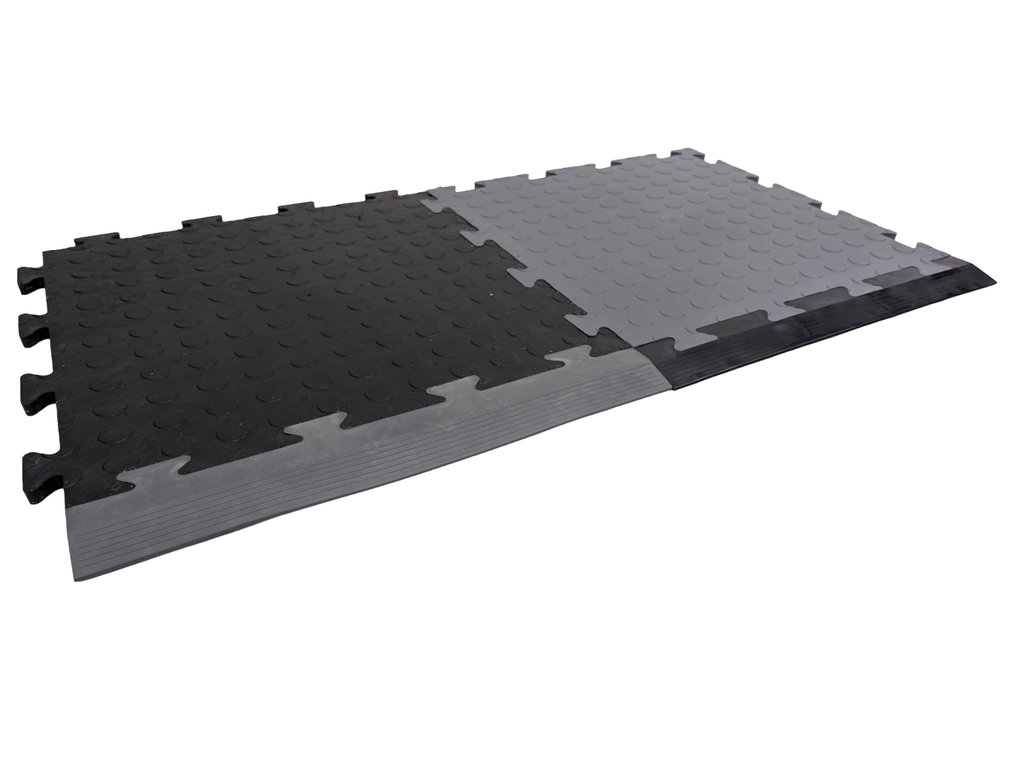 Grey Male Ramped Edge For Heavy-Duty PVC Penny & Checker Pattern Interlocking Garage & Workshop Floor Tiles 495x85x12mm