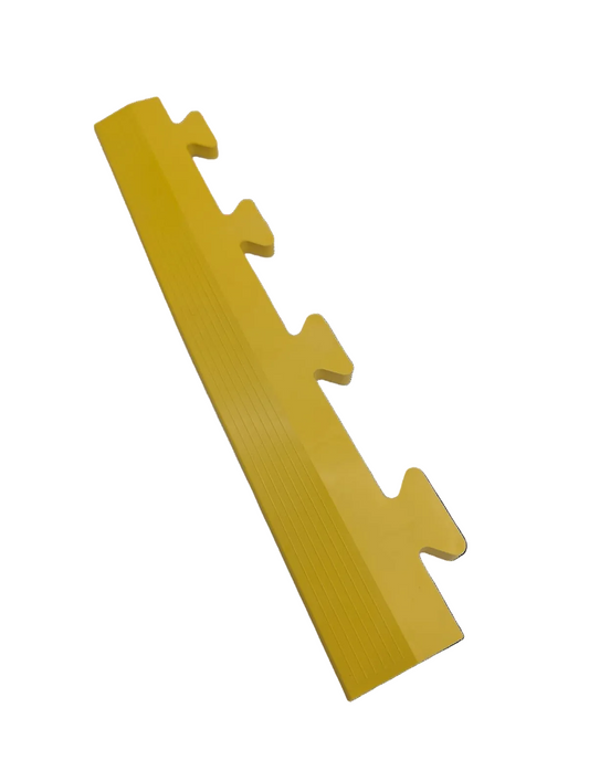 Yellow Male Ramped Edge For Heavy-Duty PVC Penny & Checker Pattern Interlocking Garage & Workshop Floor Tiles 495x85x12mm