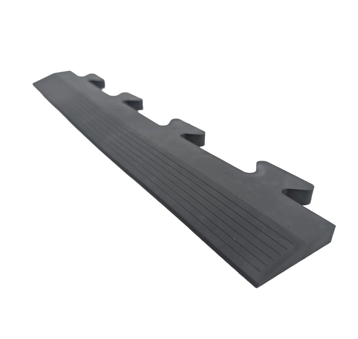 Grey Male Ramped Edge For Heavy-Duty PVC Penny & Checker Pattern Interlocking Garage & Workshop Floor Tiles 495x85x12mm