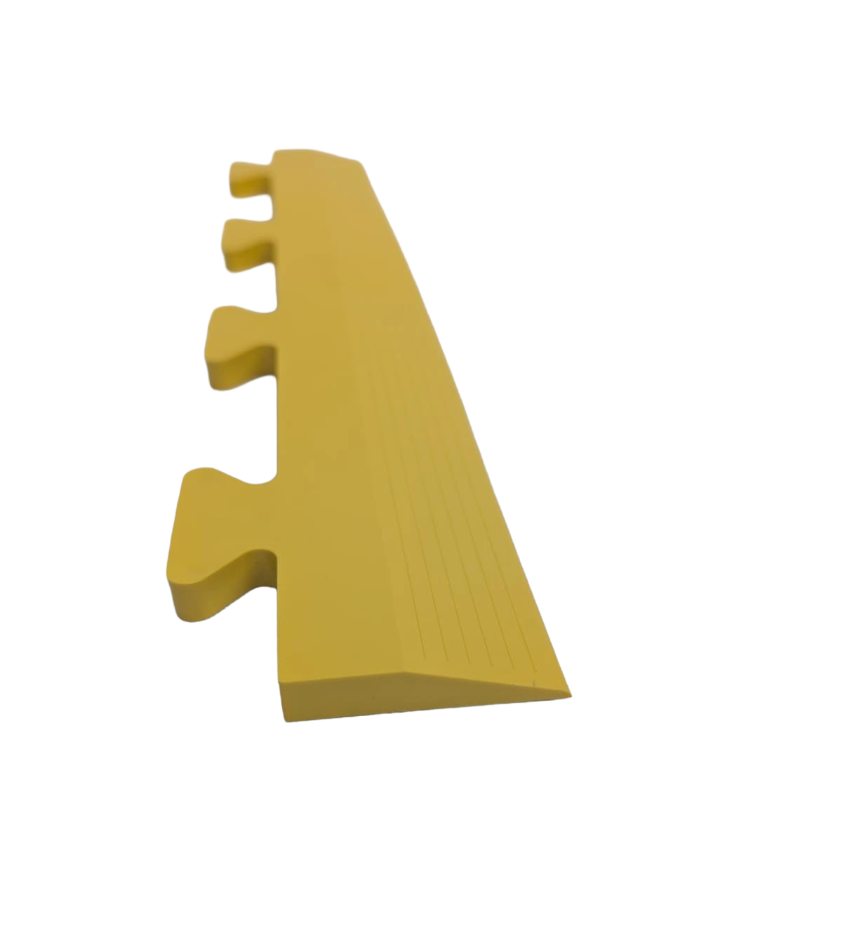 Yellow Male Ramped Edge For Heavy-Duty PVC Penny & Checker Pattern Interlocking Garage & Workshop Floor Tiles 495x85x12mm