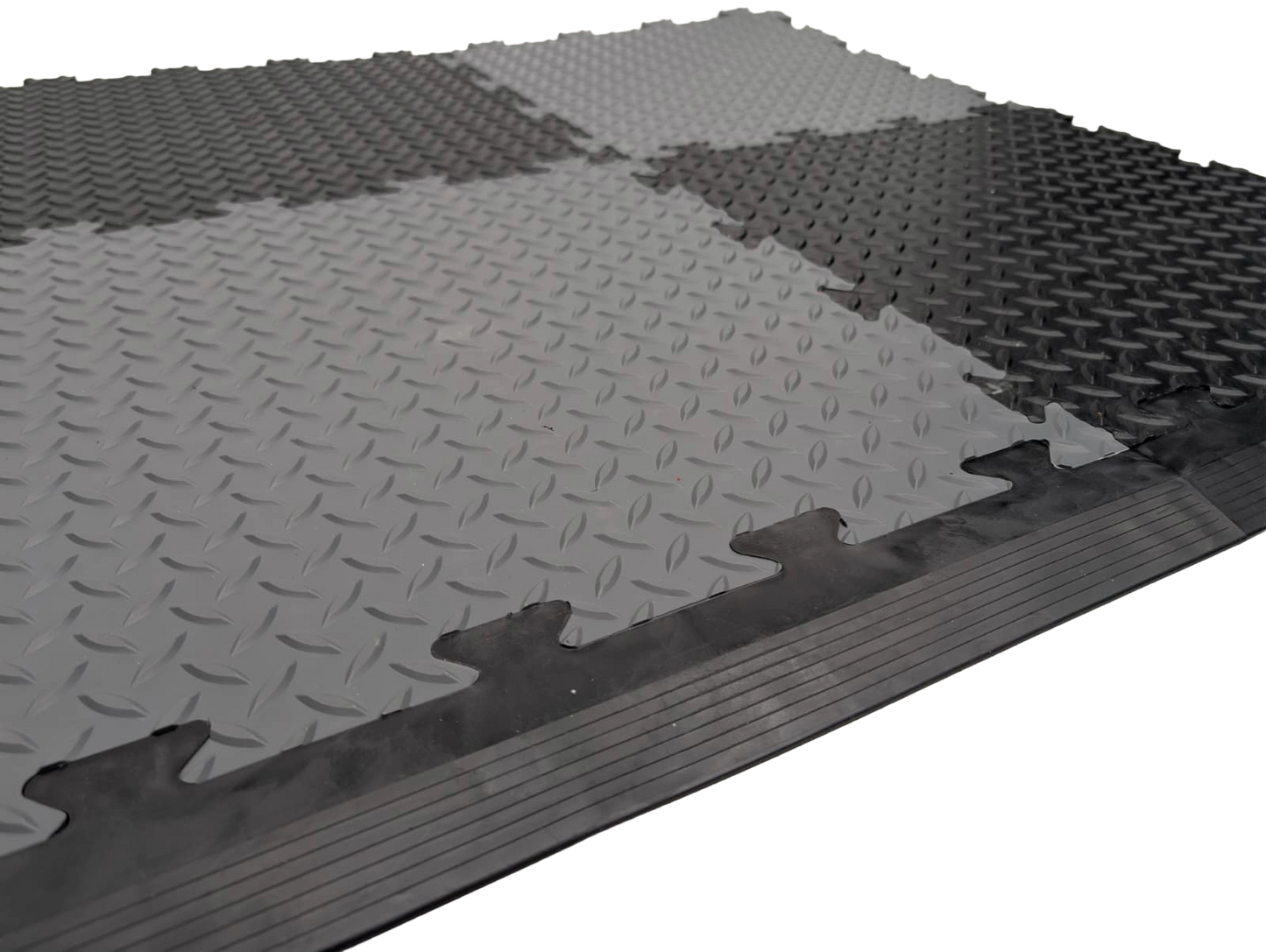 Black Male Ramped Edge For Heavy-Duty PVC Penny & Checker Pattern Interlocking Garage & Workshop Floor Tiles 495x85x12mm