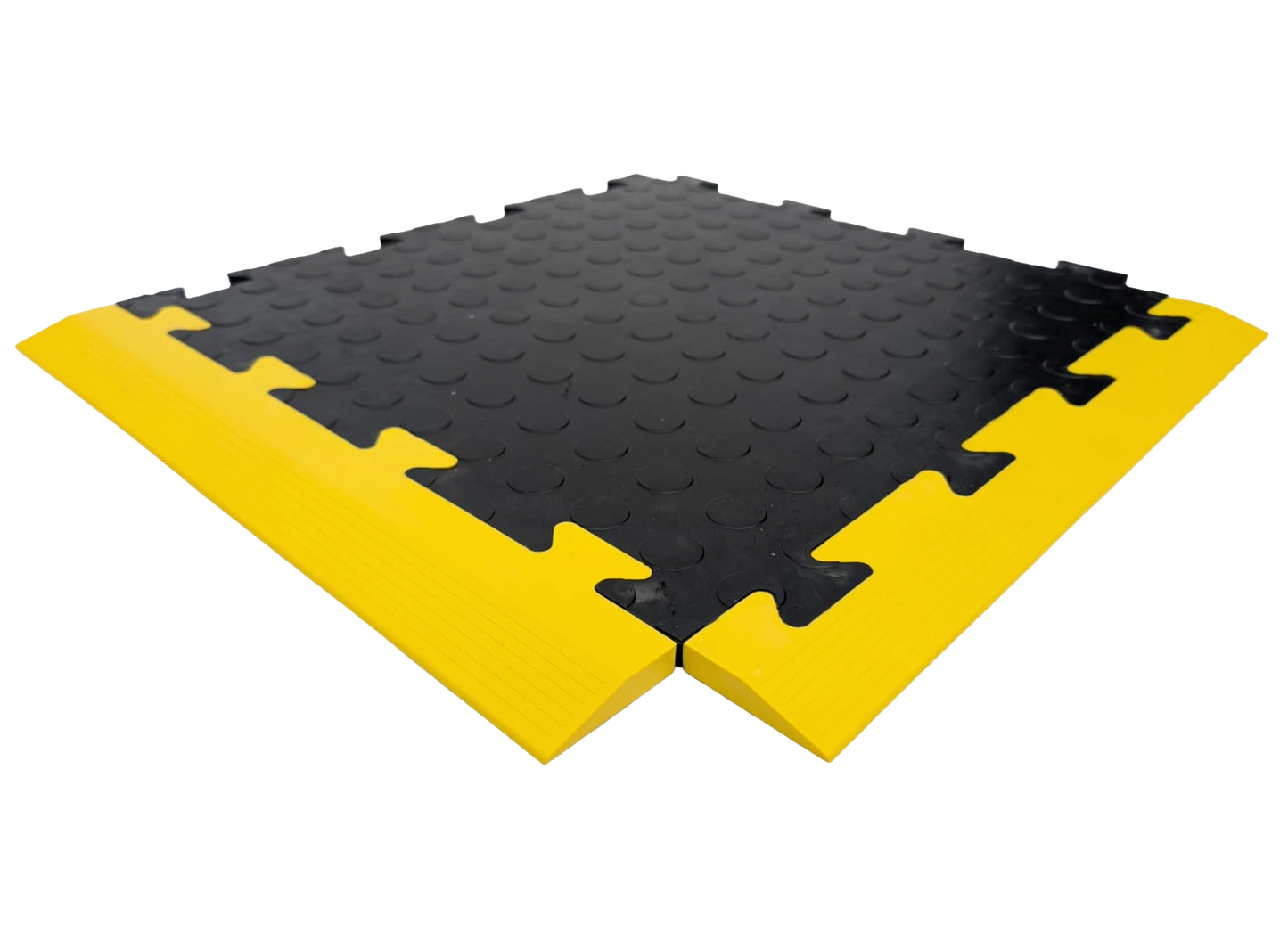 Yellow Female Ramped Edge For Heavy-Duty PVC Penny & Checker Pattern Interlocking Garage & Workshop Floor Tiles 495x60x12mm