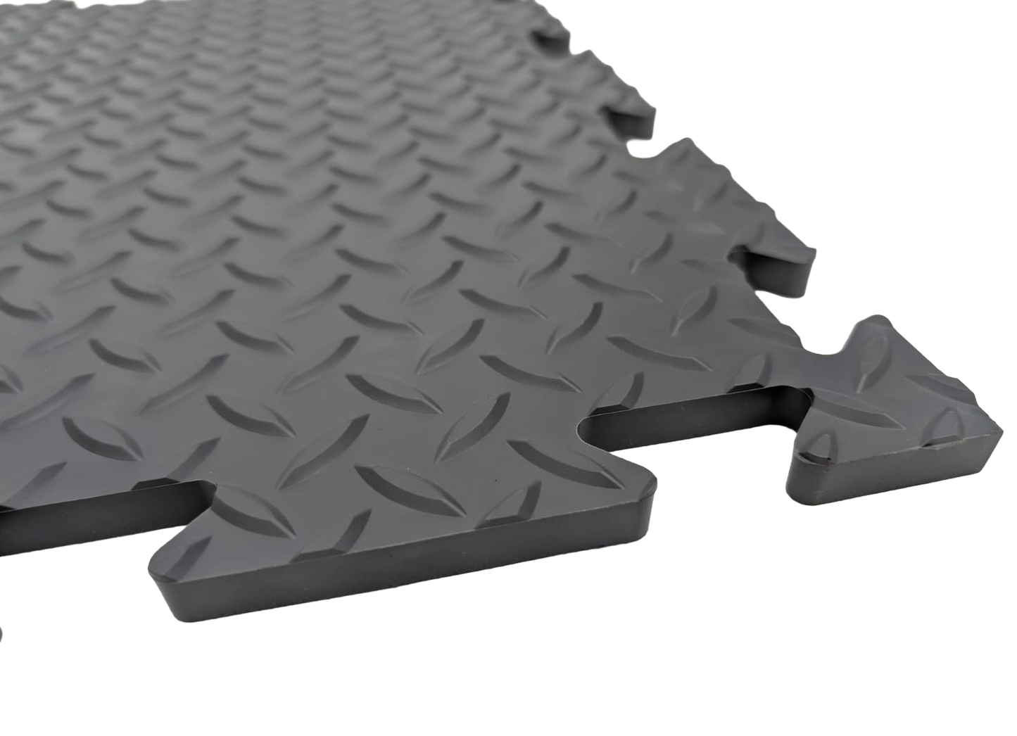 Heavy-Duty Grey PVC Checker Pattern Interlocking Garage & Workshop Floor Tiles Oil & Chemical Resistant (495x495x14mm)