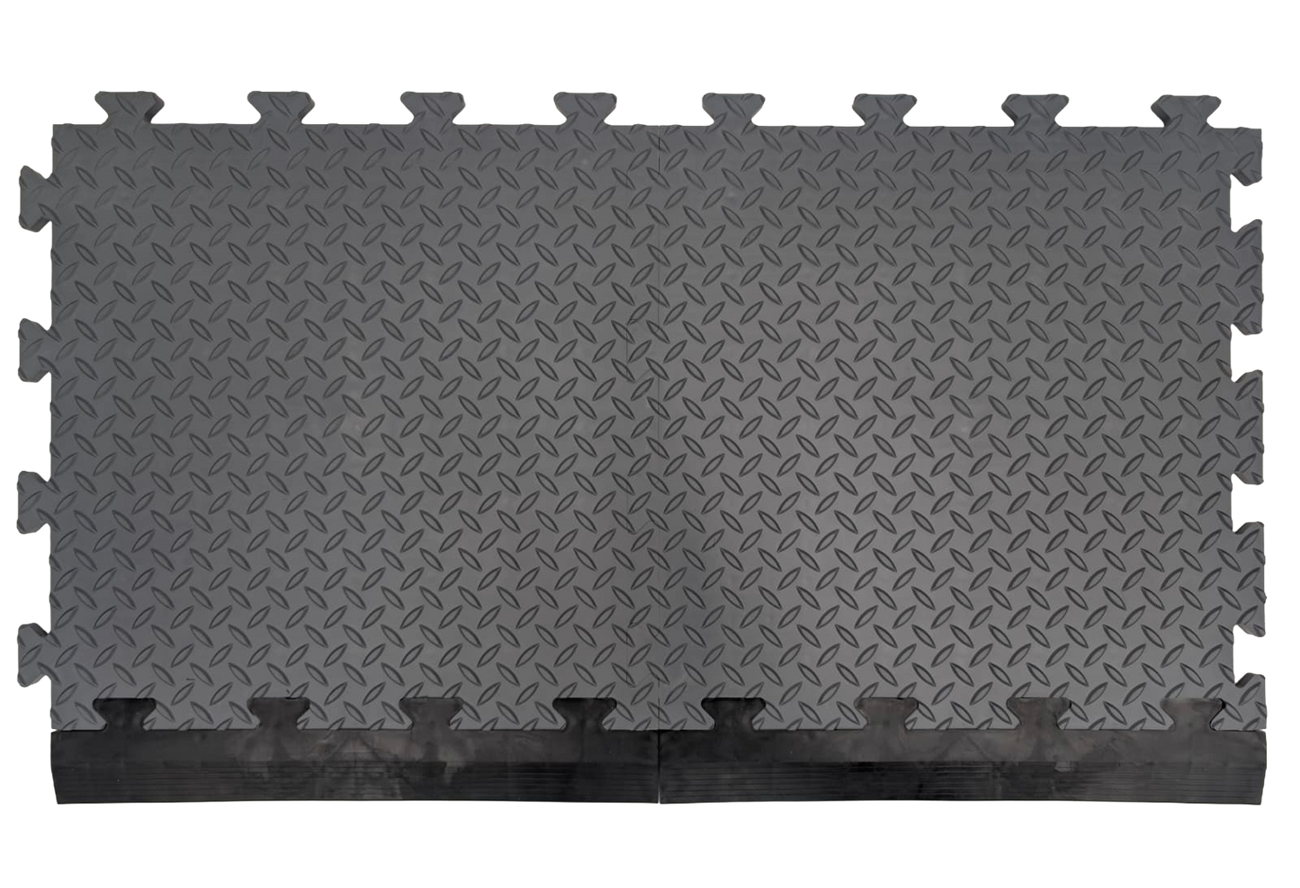 Black Male Ramped Edge For Heavy-Duty PVC Penny & Checker Pattern Interlocking Garage & Workshop Floor Tiles 495x85x12mm