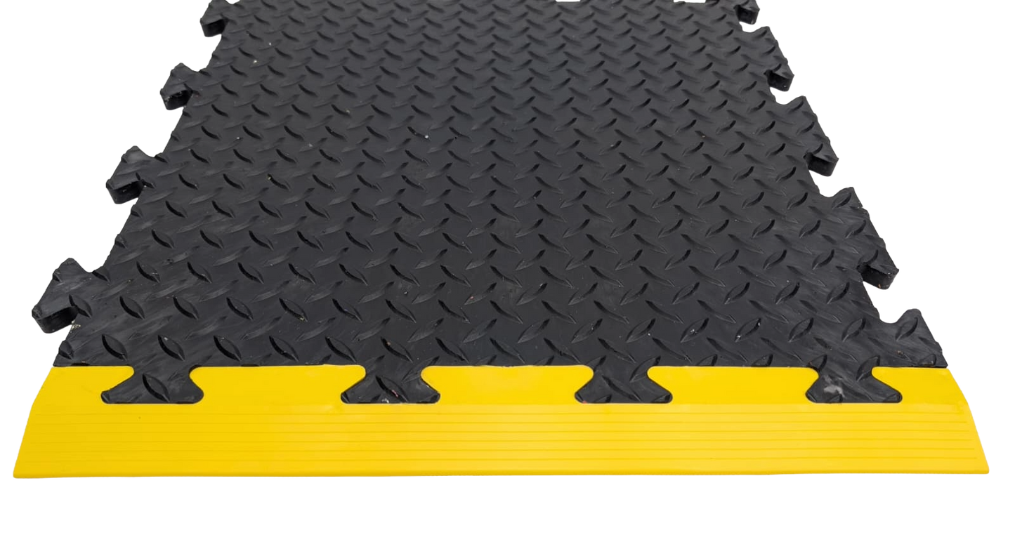 Heavy-Duty PVC Black Checker Pattern Interlocking Garage & Workshop Floor Tiles Oil & Chemical Resistant (495x495x14mm)