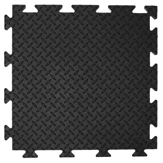 Heavy Duty PVC Checker Interlocking Garage Floor Tiles 495x495x14mm Workshop Gym 10 Year Guarantee Oil Resistant Modular Flooring Rubber Mats Suitable For Cars
