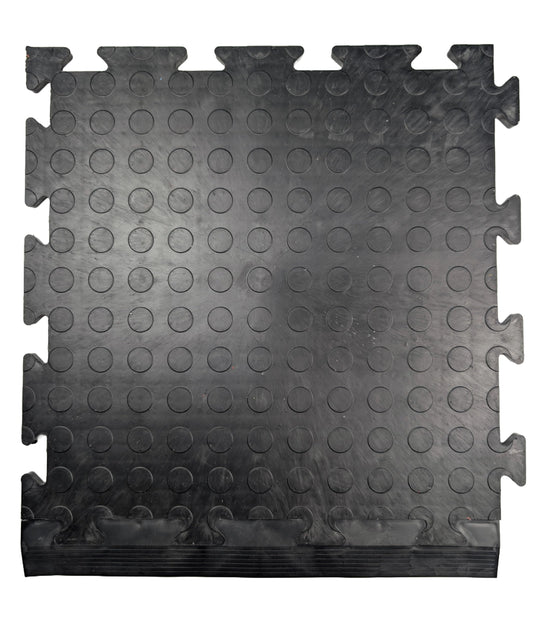 Black Female Ramped Edge For Heavy-Duty PVC Penny & Checker Pattern Interlocking Garage & Workshop Floor Tiles 495x60x12mm