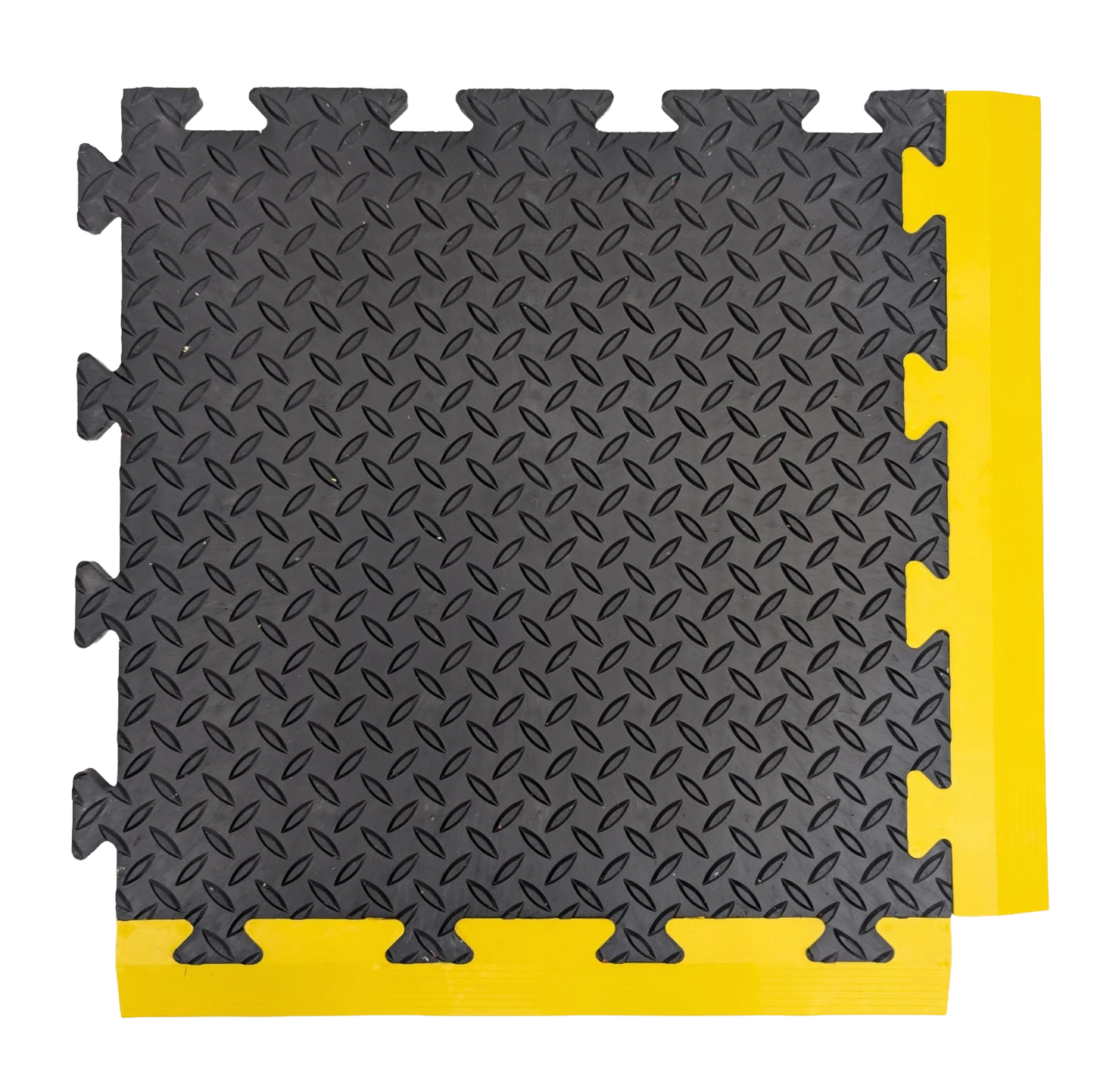 Yellow Male Ramped Edge For Heavy-Duty PVC Penny & Checker Pattern Interlocking Garage & Workshop Floor Tiles 495x85x12mm